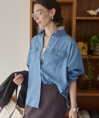 WEGO 【ANGIE VINTAGE】シアーデニムレギュラーカラーシャツ ブルー