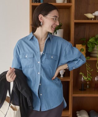 WEGO 【ANGIE VINTAGE】シアーデニムレギュラーカラーシャツ ブルー