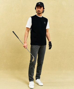 23区GOLF 【MEN】超軽量＆高通気の快適ラッセルコンビベスト ブラック系