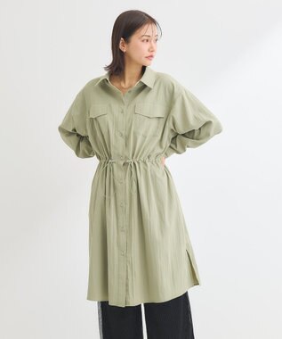 Green Parks ミディ丈ミリタリーシャツワンピース Khaki