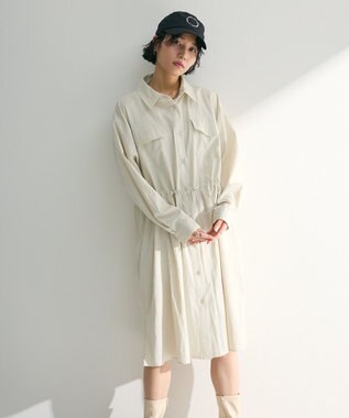 Green Parks ミディ丈ミリタリーシャツワンピース Ecru