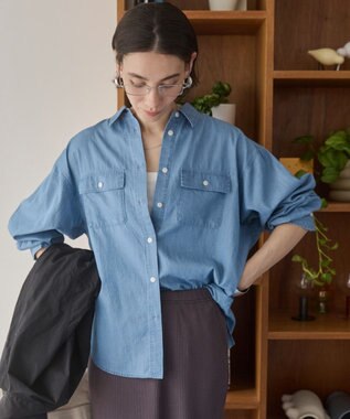 WEGO 【ANGIE VINTAGE】シアーデニムレギュラーカラーシャツ ブルー