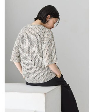 AMERICAN HOLIC カラーネップ透かし編みニットプルオーバー Black