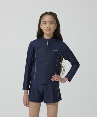BEAMS SCHOOL 長袖フルZIPラッシュガード ネイビー×パープル