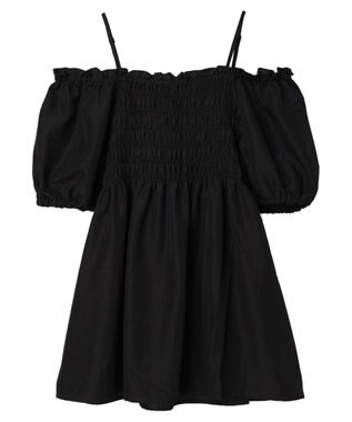 earth music&ecology ２ｗａｙショルダーシャーリングチュニック Black