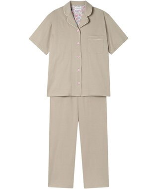 une nana cool 【綿100%】60/2 やわらか天竺 半袖開襟パジャマ MADE WITH LIBERTY FABRIC タン