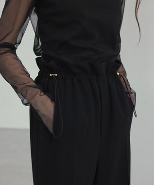 BEIGE， 【洗える・STORY 6月号掲載】RUE / ウエストゴムワイドストレートパンツ Black