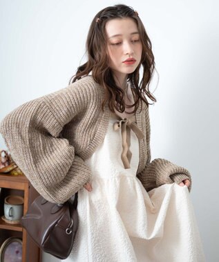 WEGO リボンニットボレロ ベージュ