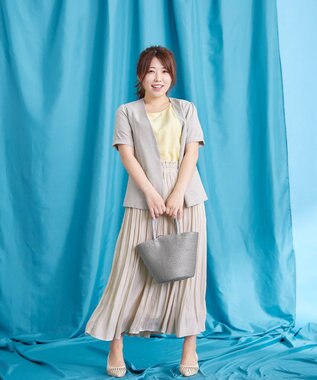 Tiaclasse 【洗える】  麻調半袖ジャケット グレージュ