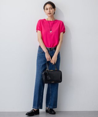 23区 L 【新色追加/洗える】レーヨンポリエステルストレッチ プルオーバー ニット マゼンタ系