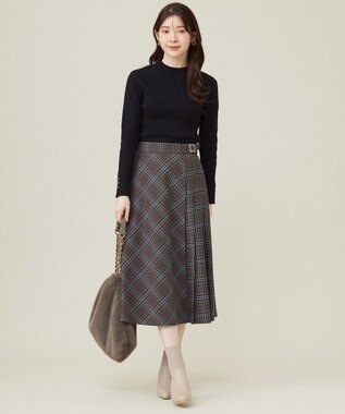 ANY SIS 【洗える】サイドプリーツチェックフレア スカート ブラウンチェック