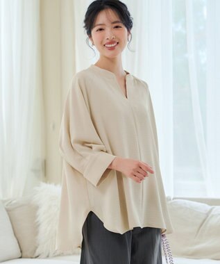 Tiaclasse 麻ライクVネックブラウス