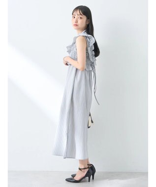 earth music&ecology ＳＥＴ２点シャーリングビスチェ×シャツワンピース Stripe Light Gray