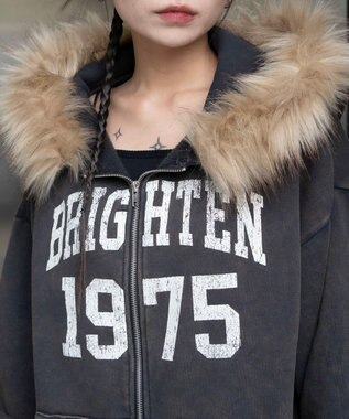 WEGO 裏起毛ファーフードBIGZIPパーカー ブラックその他