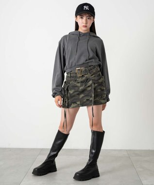 WEGO ピグメントショートグラフィックプルパーカー スミクロ