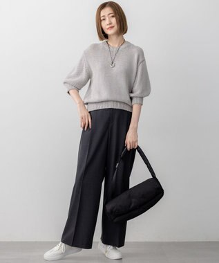 23区 S 【洗える】ルレックスバルキー5分袖 ラメ ニット ライトグレー系