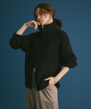 Green Parks ＺＩＰ付き畦ニットチュニック Black