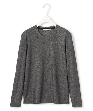 ICB L 【洗える】 シャイニーリブテレコ プルオーバー ブラック×シルバー系