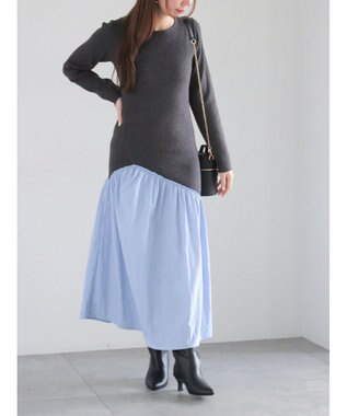 Te chichi 【宮本茉由着用】リブニットドッキングアシメワンピース チャコールグレー