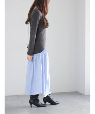 Te chichi 【宮本茉由着用】リブニットドッキングアシメワンピース チャコールグレー