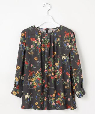 自由区 【洗える】フラワーガーデンプリント ブラウス スレート