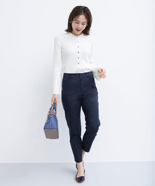 組曲 【WEB限定】サテンストレッチ クロップドパンツ ネイビー系