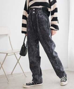 WEGO 【ウエストゴム】ウエストフリルデニムマムパンツ ブラックその他