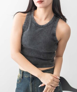 WEGO 【カップ付きインナー】ヴィンテージウォッシュカップインアメスリタンク スミクロ