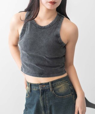 WEGO 【カップ付きインナー】ヴィンテージウォッシュカップインアメスリタンク スミクロ