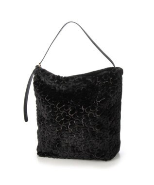 UNBILLION cachecache 花刺繍エコファーワンハンドルバッグ ブラック