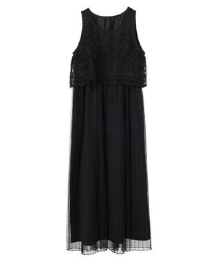 earth music&ecology レースチュールプリーツワンピース Black