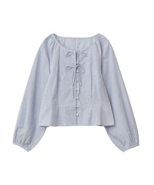 earth music&ecology フロントリボンブラウス Stripe Navy