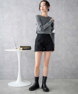 WEGO 台形デニムショートパンツ ブラック中濃色