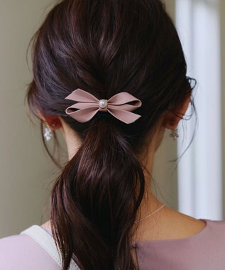 Tiaclasse 【2TYPE/ゴム＆クリップ】レザーリボンヘアアクセサリー ゴム：ピンク