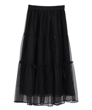 earth music&ecology リボンチュールティアードスカート Black
