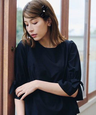 Tiaclasse 【2TYPE/ゴム＆クリップ】レザーリボンヘアアクセサリー クリップ：ブラック