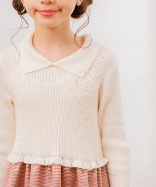 組曲 KIDS 【150-160㎝】千鳥ドッキング ワンピース アイボリー系