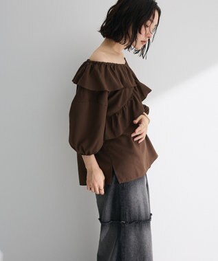 Green Parks ２ｗａｙ　フリルショートスリーブブラウス Brown