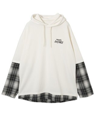 WEGO チェックレイヤードパーカー ホワイト