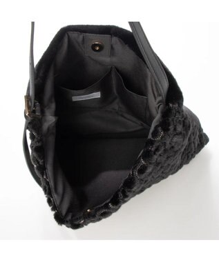 UNBILLION cachecache 花刺繍エコファーワンハンドルバッグ ブラック