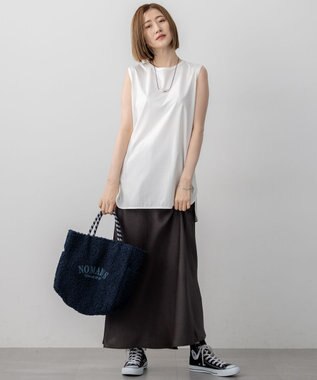 23区 L 【新色追加/洗える】コットンベアジャージー ノースリーブ Tシャツ ホワイト系