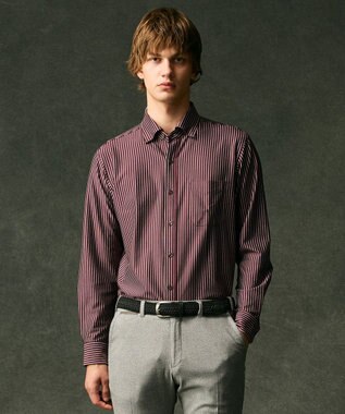 JOSEPH ABBOUD 【キングサイズ・綿100％・自然なストレッチ】マイクロストライプジャージー シャツ ワイン系1