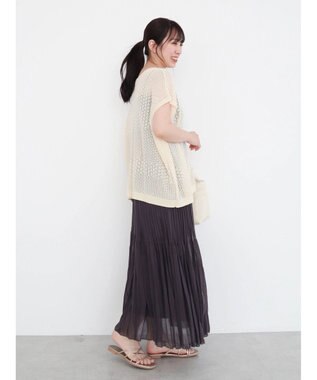 Green Parks 透かし柄ポンチョニットカーディガン Ivory