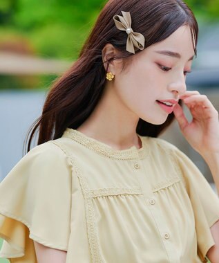 Tiaclasse 【2TYPE/ゴム＆クリップ】レザーリボンヘアアクセサリー クリップ：ベージュ