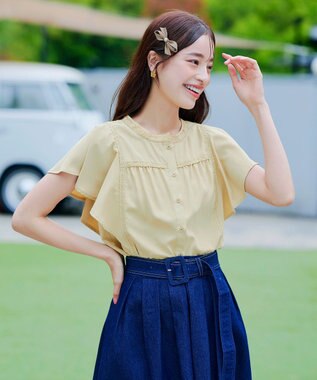 Tiaclasse 【2TYPE/ゴム＆クリップ】レザーリボンヘアアクセサリー クリップ：ベージュ