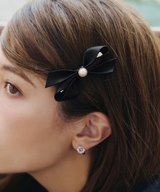 Tiaclasse 【2TYPE/ゴム＆クリップ】レザーリボンヘアアクセサリー クリップ：ブラック