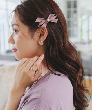 Tiaclasse 【2TYPE/ゴム＆クリップ】レザーリボンヘアアクセサリー クリップ：ピンク