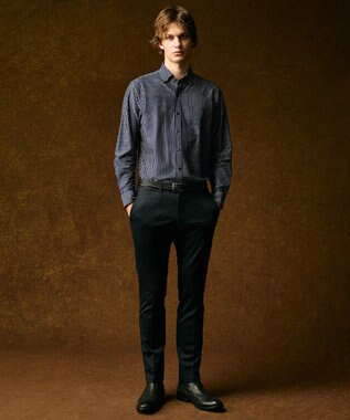 JOSEPH ABBOUD 【キングサイズ・綿100％・自然なストレッチ】マイクロストライプジャージー シャツ ネイビー系1