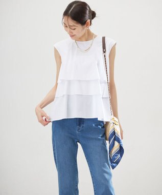 組曲 S 【WEB限定】コットンレーヨンシャーティングノースリーブ ブラウス アイボリー系