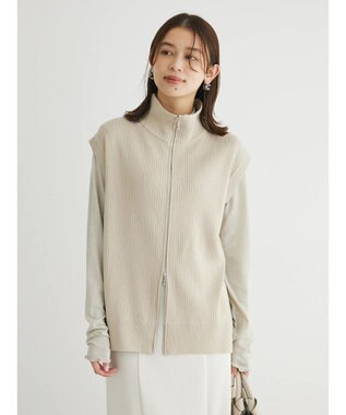 Green Parks ＺＩＰ付きリブニットベスト Beige